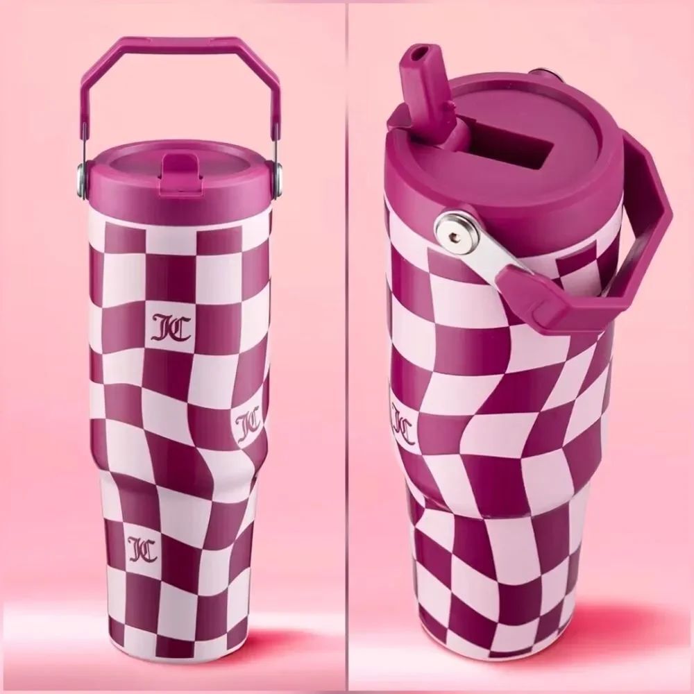 💬🩵NIB Juicy Couture Pink Wavy Check 30oz Tumbler